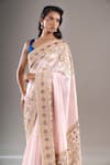 Anamika Khanna_Pink Embroidery, Zari Hand Saree With Unstitched Blouse Piece _at_Aza_Fashions