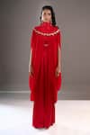 Shop_Anamika Khanna_Red High , Collared, Bandeau Draped Cape And Palazzo Set _Online_at_Aza_Fashions