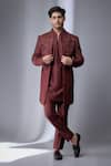 Buy_SALIL BHATIA_Wine Silk, Silk, Embroidery Dola Jacket And Kurta Set _at_Aza_Fashions