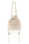 Buy_A Clutch Story_Ivory Beads, Fringe, Tassels Chandrika Embellished Potli _at_Aza_Fashions