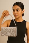 Shop_A Clutch Story_Silver Embroidery, Beads Sitara Flapover Clutch _at_Aza_Fashions