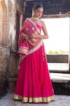 Buy_Amoree by Shikha Chaudhry_Pink , , Embroidery, Rani Sa Pleated Lehenga Set _at_Aza_Fashions