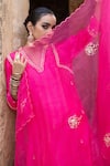 Shop_Amoree by Shikha Chaudhry_Pink Silk, , Silk, Organza Zari, Laxmi Embroidered Kurta Set _Online_at_Aza_Fashions
