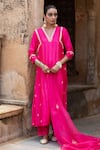 Buy_Amoree by Shikha Chaudhry_Pink Silk, , Silk, Organza Zari, Laxmi Embroidered Kurta Set _at_Aza_Fashions