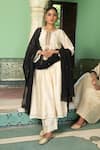 Buy_Amoree india_Ivory Chanderi Silk, Georgette Embroidery, Sequins Round Pakeezah Kurta Set _at_Aza_Fashions