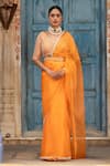 Buy_Amoree india_Orange Organza, Silk, Chanderi Zari, Beads, Border Embroidered Saree With Blouse _at_Aza_Fashions
