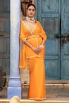 Shop_Amoree india_Orange Organza, Silk, Chanderi Zari, Beads, Border Embroidered Saree With Blouse _Online_at_Aza_Fashions