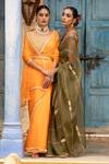 Amoree india_Orange Organza, Silk, Chanderi Zari, Beads, Border Embroidered Saree With Blouse _at_Aza_Fashions