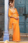 Buy_Amoree india_Orange Organza, Silk, Chanderi Zari, Beads, Border Embroidered Saree With Blouse 
