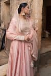 Buy_Amoree by Shikha Chaudhry_Peach Chanderi Silk, Silk, Chanderi, Organza Masakali Marodi Anarkali Set 