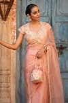Shop_Amoree india_Peach Organza Applique, Beads, Sequins, Zari, Blossom Saree With Blouse _Online_at_Aza_Fashions