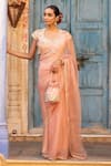 Buy_Amoree india_Peach Organza Applique, Beads, Sequins, Zari, Blossom Saree With Blouse _at_Aza_Fashions
