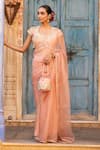 Amoree india_Peach Organza Applique, Beads, Sequins, Zari, Blossom Saree With Blouse _at_Aza_Fashions