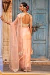 Shop_Amoree india_Peach Organza Applique, Beads, Sequins, Zari, Blossom Saree With Blouse _at_Aza_Fashions