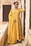 Buy_Amoree by Shikha Chaudhry_Mustard Chanderi Silk, Organza Gota Patti, Embroidery Harvest Anarkali Set _at_Aza_Fashions