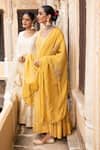 Buy_Amoree by Shikha Chaudhry_Mustard Chanderi Silk, Organza Gota Patti, Embroidery Harvest Anarkali Set _Online_at_Aza_Fashions