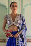 Shop_Amoree by Shikha Chaudhry_Blue Chanderi, Silk Tassels, Embroidery, Pearls, Gota Patti, Zari Lehenga Set _at_Aza_Fashions