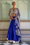 Buy_Amoree by Shikha Chaudhry_Blue Chanderi, Silk Tassels, Embroidery, Pearls, Gota Patti, Zari Lehenga Set _at_Aza_Fashions