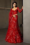 Buy_Mishru_Red Tulle Sequins, Embroidery Sweetheart Neck Rossa Embellished Corset Skirt Set _at_Aza_Fashions