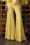 Buy_Mishru_Yellow Tulle Sequins, Embroidery Round Neck Citrine Cape And Pant Set _Online_at_Aza_Fashions
