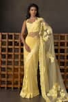 Buy_Mishru_Yellow Tulle, Lycra, Satin Sequins, Fabric Solara Floral Embroidered Saree Set _at_Aza_Fashions