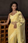 Mishru_Yellow Tulle, Lycra, Satin Sequins, Fabric Solara Floral Embroidered Saree Set _Online_at_Aza_Fashions