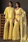 Shop_Mishru_Yellow Tulle, Lycra, Satin Sequins, Fabric Solara Floral Embroidered Saree Set _Online_at_Aza_Fashions
