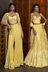 Mishru_Yellow Tulle, Organza Sequins, Embroidery Aurelia Embellished Corset And Pant Set _at_Aza_Fashions