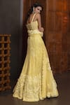 Shop_Mishru_Yellow Tulle Sequins, Embroidery, Heliora Floral Applique Corset Lehenga Set _at_Aza_Fashions