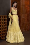 Buy_Mishru_Yellow Tulle Sequins, Embroidery, Heliora Floral Applique Corset Lehenga Set _Online_at_Aza_Fashions