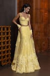 Buy_Mishru_Yellow Tulle Sequins, Embroidery, Heliora Floral Applique Corset Lehenga Set _at_Aza_Fashions