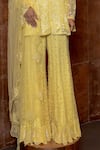 Mishru_Yellow Chiffon, Silk, Tulle Embroidery Round Neck Canarie Kurta Sharara Set _Online_at_Aza_Fashions