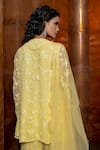 Shop_Mishru_Yellow Chiffon, Silk, Tulle Embroidery Round Neck Canarie Kurta Sharara Set _at_Aza_Fashions