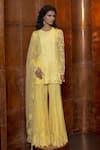 Buy_Mishru_Yellow Chiffon, Silk, Tulle Embroidery Round Neck Canarie Kurta Sharara Set _at_Aza_Fashions