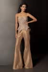 Buy_Mishru_Brown Tulle Sequins, Embroidery Helia Embellished Corset And Flared Pant Set _at_Aza_Fashions