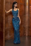 Buy_Mishru_Navy Tulle Sequins, Embroidery Scoop Nerule Embellished Crop Top And Skirt Set _at_Aza_Fashions