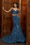 Shop_Mishru_Navy Tulle Sequins, Beads, Embroidery Corallia Embellished Corset Skirt Set _at_Aza_Fashions