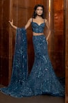 Buy_Mishru_Navy Tulle Sequins, Beads, Embroidery Corallia Embellished Corset Skirt Set _at_Aza_Fashions
