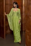 Shop_Mishru_Green Tulle, Satin Sequins, Embroidery Miren Cape, Corset And Draped Skirt Set _at_Aza_Fashions
