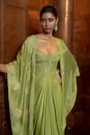 Buy_Mishru_Green Tulle, Satin Sequins, Embroidery Miren Cape, Corset And Draped Skirt Set _Online_at_Aza_Fashions