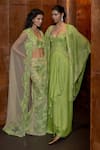 Shop_Mishru_Green Tulle, Satin Sequins, Embroidery Miren Cape, Corset And Draped Skirt Set _Online_at_Aza_Fashions