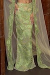 Mishru_Green Tulle Sequins, Embroidery, Mirrors V-, Open Serin Cape Skirt Set _Online_at_Aza_Fashions