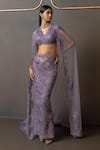 Buy_Mishru_Lavender Tulle Sequins, Embroidery, Metallic Thread V-neck Serin Cape Skirt Set _at_Aza_Fashions