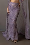 Mishru_Lavender Tulle Sequins, Embroidery, Metallic Thread V-neck Serin Cape Skirt Set _Online_at_Aza_Fashions