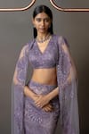 Shop_Mishru_Lavender Tulle Sequins, Embroidery, Metallic Thread V-neck Serin Cape Skirt Set _at_Aza_Fashions