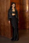 Buy_Mishru_Black Organza, Satin Sequins, Embroidery Sweetheart Marina Jacket Skirt Set _at_Aza_Fashions