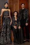 Buy_Mishru_Black Organza, Satin Sequins, Embroidery Sweetheart Marina Jacket Skirt Set _Online_at_Aza_Fashions