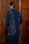 Shop_Mishru_Navy Cotton, Crepe Sequins, Beads Triton Embellished Bundi Kurta Set _at_Aza_Fashions