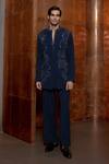 Shop_Mishru_Navy Cotton, Crepe Sequins, Beads Triton Embellished Bundi Kurta Set _Online_at_Aza_Fashions