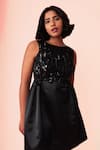 Buy Pocket Stories Black Satin Sequins Scoop Neck Chic Pegged Dress at Aza Fashions Buy_Pocket Stories_Black Satin Sequins Scoop Neck Chic Pegged Dress _at_Aza_Fashions